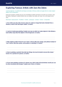 Free Famous Artists Worksheet | Year 4 | Art | BookFlik