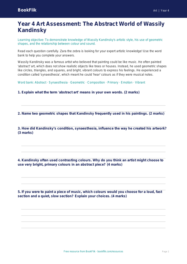 Art kandinsky assessment year 4 core worksheet preview — Art Kandinsky
