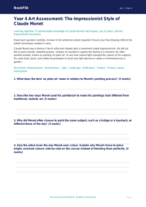 Free Monet Assessment | Year 4 | Art | BookFlik