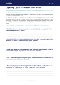 Free Monet Worksheet | Year 4 | Art | BookFlik