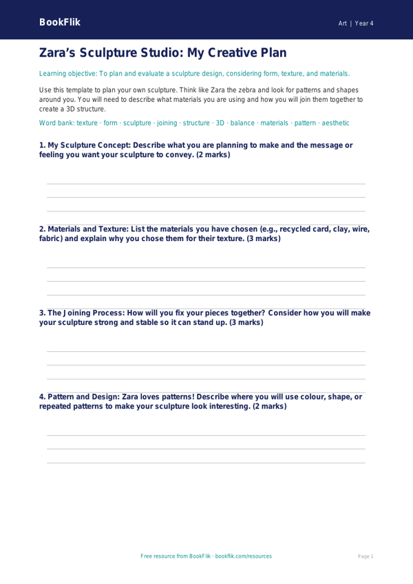 Free Sculpture Template | Year 4 | Art | BookFlik worksheet preview — Art Sculpture