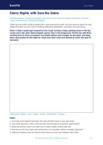 Art van gogh drawing sheet year 4 core