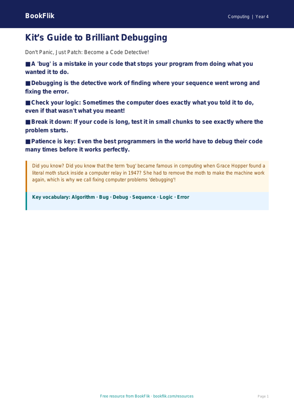 Free Debugging Poster | Year 4 | Computing | BookFlik worksheet preview — Computing Debugging