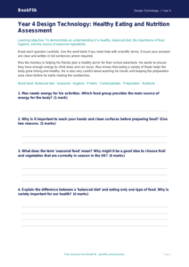 Free Cooking Nutrition Assessment for Year 4 | Design Technology | BookFlik