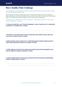 Design Technology healthy meals activity sheet year 4 core