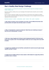 Free Healthy Meals Worksheet | Year 4 | Design Technology | BookFlik