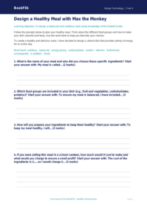 Design Technology healthy meals writing frame year 4 core