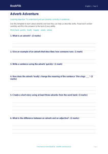 Free Adverbs Template | Year 4 | English | BookFlik