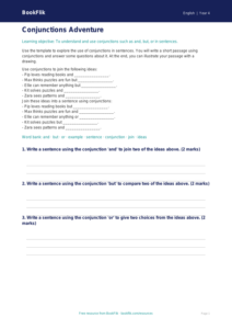 Free Conjunctions Template for Year 4 English | BookFlik