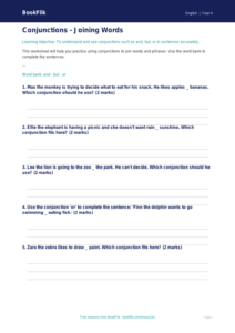 Free Conjunctions Worksheet | Year 4 | English | BookFlik