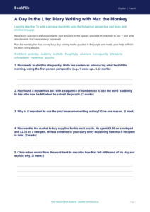 English diary writing worksheet year 4 core