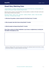 Free Diwali Story Activity Sheet | Year 4 | English | BookFlik