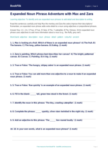 Free Expanded Noun Phrases Quiz | Year 4 | English | BookFlik