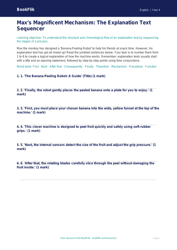 Free Explanation Texts Activity Sheet | Year 4 | English | BookFlik worksheet preview — English Explanation Texts