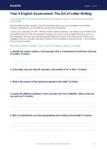 Free Letter Writing Assessment | Year 4 | English | BookFlik