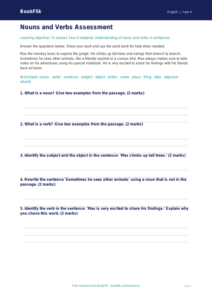 Free Nouns And Verbs Assessment | Year 4 | English | BookFlik