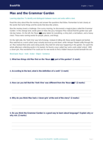 English nouns and verbs comprehension year 4 core