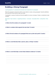 Free Paragraphs Activity Sheet | Year 4 | English | BookFlik