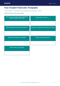 Free Paragraphs Flashcards | Year 4 | English | BookFlik