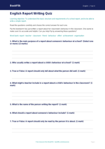 Free Report Writing Quiz | Year 4 | English | BookFlik