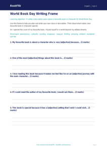 Free World Book Day Writing Frame | Year 4 | English | BookFlik
