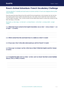 Free Animals Activity Sheet | Year 4 | French | BookFlik