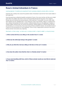 Free Animals Comprehension in French | Year 4 | BookFlik