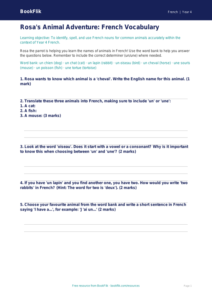 Free Animals Worksheet for Year 4 French | BookFlik