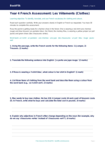 Free Clothes Assessment | Year 4 | French | BookFlik