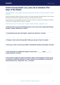 Free Days of the Week Assessment for Year 4 French | BookFlik