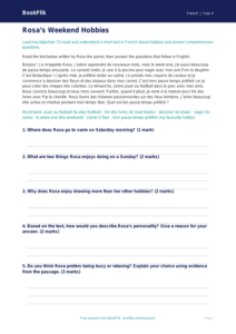 Free Hobbies Comprehension | Year 4 | French | BookFlik