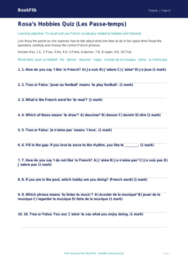 Free Hobbies Quiz | Year 4 | French | BookFlik