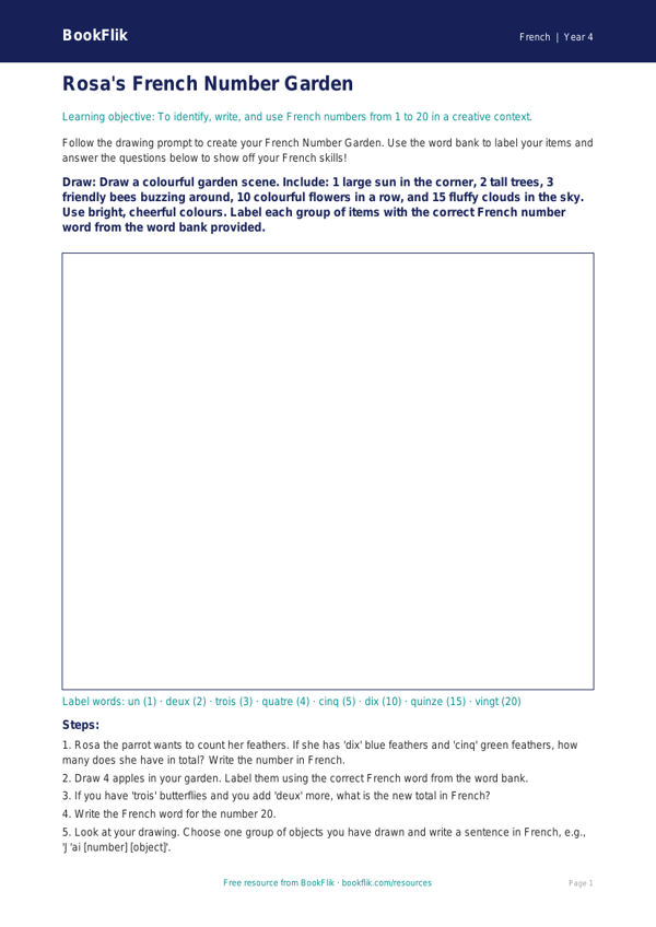Free Numbers Drawing Sheet | Year 4 | French | BookFlik worksheet preview — French Numbers