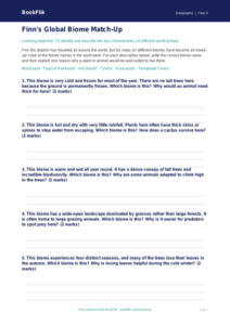 Geography biomes activity sheet year 4 core