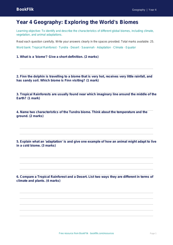 Geography biomes assessment year 4 core worksheet preview — Geography Biomes