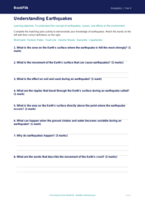 Geography earthquakes activity sheet year 4 core