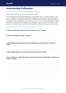 Geography earthquakes comprehension year 4 core