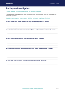 Geography earthquakes template year 4 core
