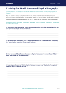 Free Human And Physical Geography Writing Frame | Year 4 | Geography | BookFlik