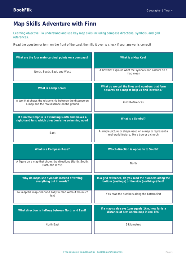 Free Map Skills Flashcards | Year 4 | Geography | BookFlik worksheet preview — Geography Map Skills
