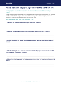 Geography volcanoes activity sheet year 4 core