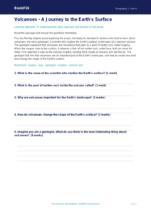 Geography volcanoes comprehension year 4 core