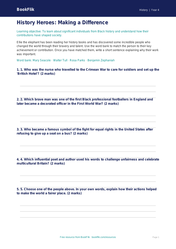 History black history activity sheet year 4 core worksheet preview — History Black History