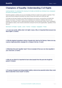 History civil rights worksheet year 4 core
