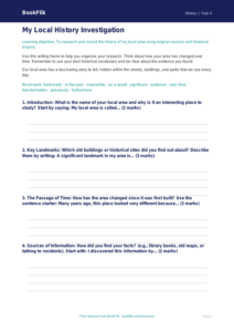 History local history writing frame year 4 core