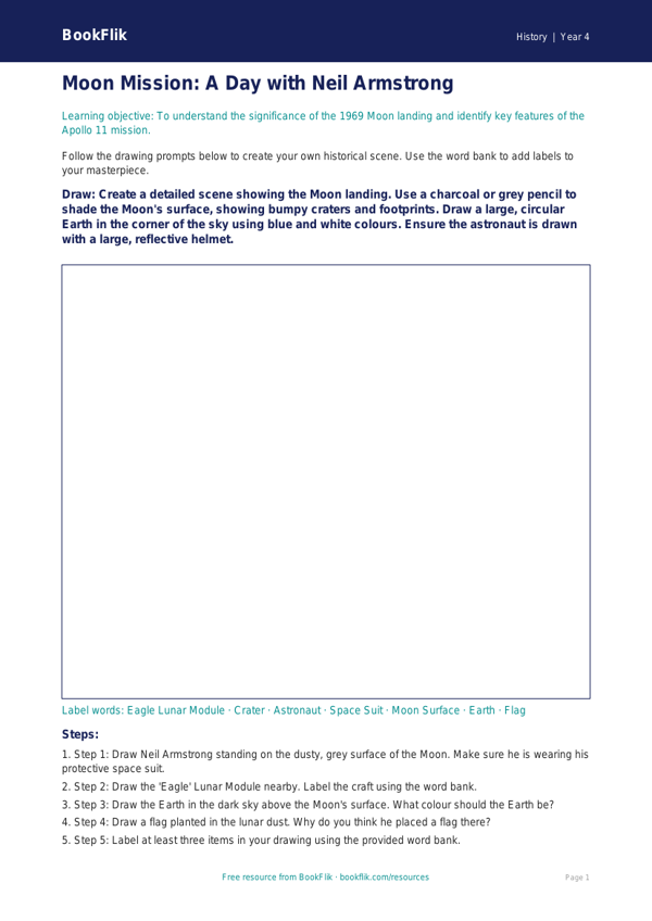 Free Neil Armstrong Drawing Sheet | Year 4 | History | BookFlik worksheet preview — History Neil Armstrong
