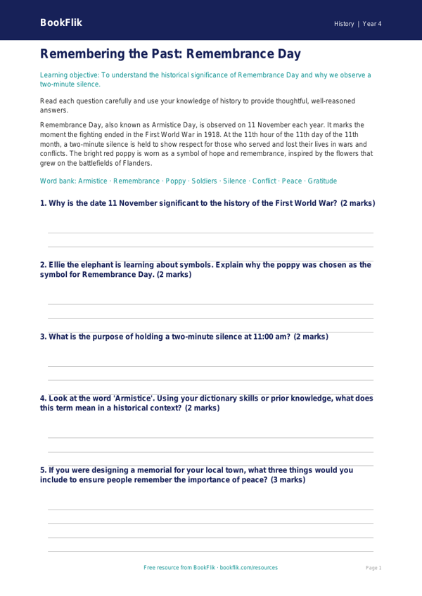 History remembrance day worksheet year 4 core worksheet preview — History Remembrance Day
