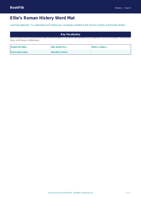 History romans word mat year 4 core worksheet preview — History Romans