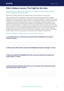 Free Suffragettes Comprehension | Year 4 | History | BookFlik