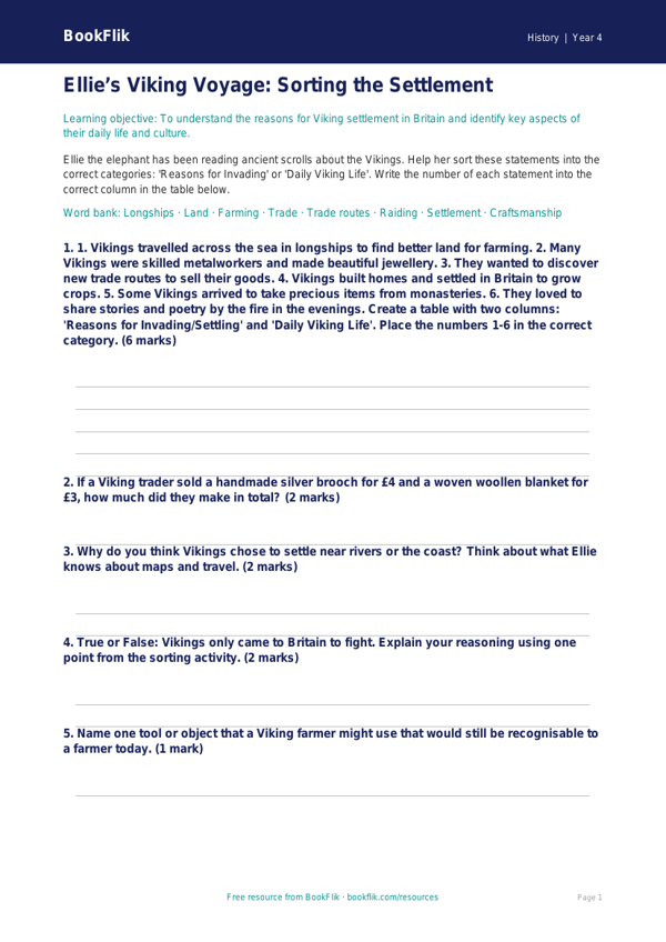 History vikings activity sheet year 4 core worksheet preview — History Vikings